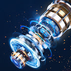 Metallic turbine blade with glowing effects on a dark background